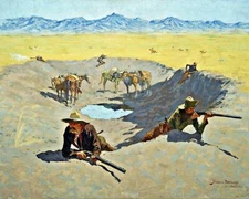 Fight for the Waterhole by Remington. Wall Art ReproductiPrints Canvas Giclee