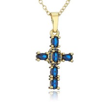 18KGold Plated Brass 5A Zircon Cross Necklace Christian Pendant Birthstone Gift