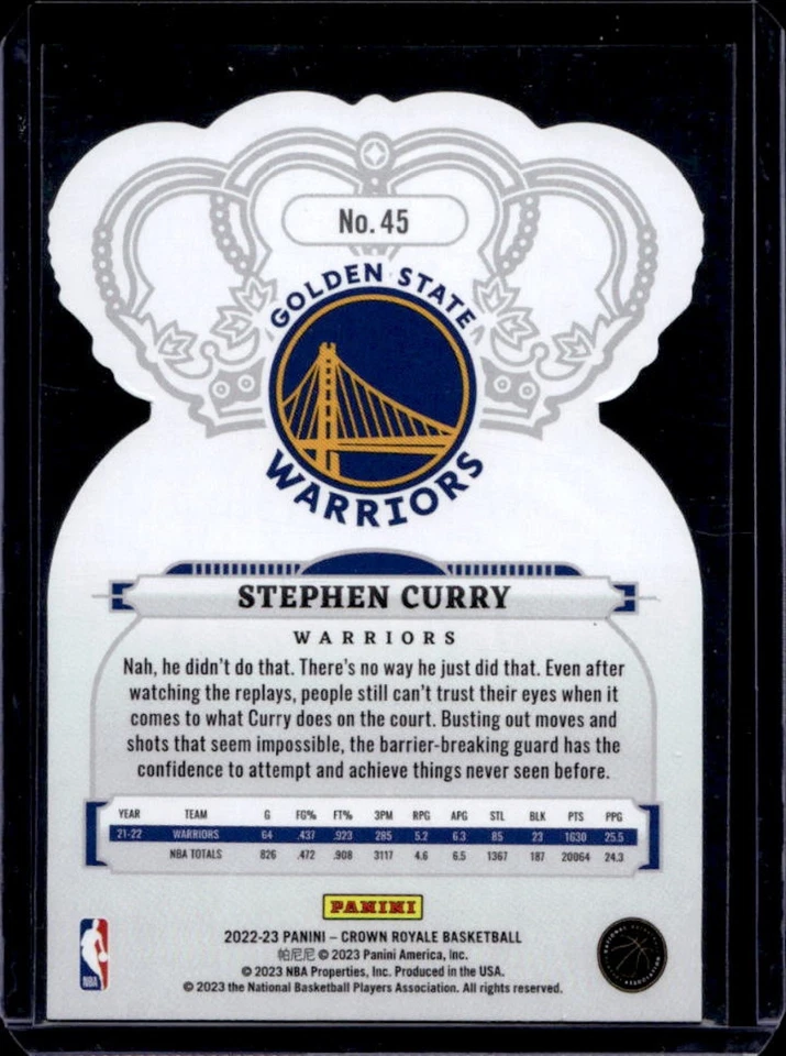 2022-23 Panini Crown Royale Stephen Curry #45 Warriors - Image 2 of 2