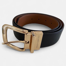Vince Camuto Women Dress Belt Black/Brown Solid Gold Tone Buckle