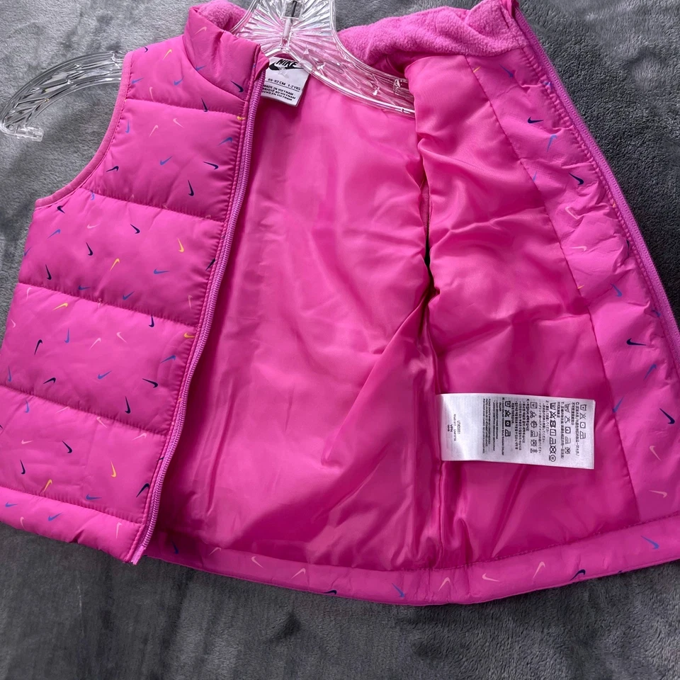 Nike Toddler Girls 2T Pink Puffer Vest Multicolor Swoosh Print Zip Up - Image 4 of 4
