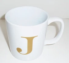 The Cellar Whiteware for Macys Solid White 12oz Coffee Mug Gold Letter J