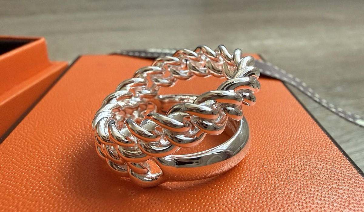 New HERMES Boucle Sellier Inflexible silver double ring medium