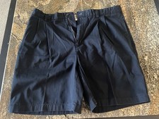 Chaps Pleated Dress Casual Shorts Mens Big & Tall 38 Navy Blue Egyptian Cotton