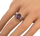 Vintage Amethyst Ring 925 Sterling Silver Signed Size 8.5 Oval Shaped Prong Set