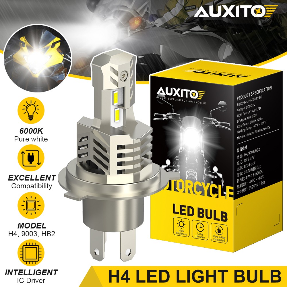 1x AUXITO H4 9003 HB2 LED Motorcycle Headlight Bulbs 26W 6000LM 6000K Cold White