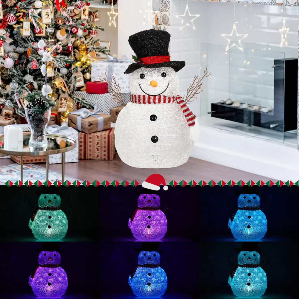 Set of 2 Christmas Lighted Snowman, 2 Ft Christmas Snowman Decorations