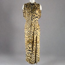 PRADA Size 6 Beige Black Viscose Abstract Drape-shoulder Long Dress