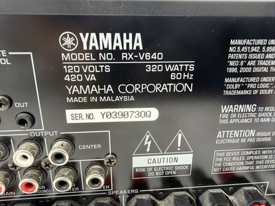 高級　YAMAHA 6.1 オ-デイオ•システム Yamaha Natural Sound RX-V640 AV Receiver 6.1 Channel 320 Watts