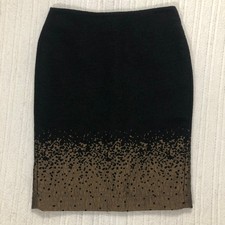 Ann Taylor Black Bronze Ombre Wool Blend Pencil Skirt Metallic Jacquard Size 4