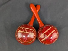 Pair of Maracas Puerto Rico Palm Trees 7"x3" Maroon Etched Collectible Souvenir