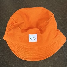 Orange Cotton Baby Bucket Hat with Smiley Face Patch, Casual Summer Accessory