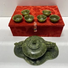 Traditional Chinese Jade Like Teapot, Cups and Tray 8pc Gift Box Set