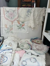 Large Lot Of 60+Handmade Lace Doilies Table Runners Placemats Embroidered Pieces