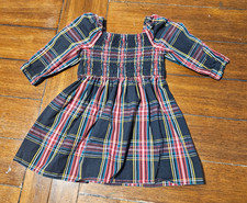 Crewcuts Girls Black Plaid Tartan Dress Smocked Long Sleeve Size 2