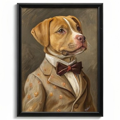 Vintage Welpe Hund im Anzug Druck Gemälde Tier Hund Wandbild Welpe Bild Hund