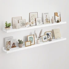 Floating Picture Ledge Shelves 48 Inch Solid Oak Wood Set of 2, Rustic Wall S...