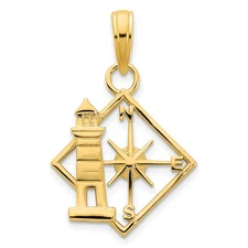 14k Yellow Gold Lighthouse Compass Pendant Perfect Gift for Her