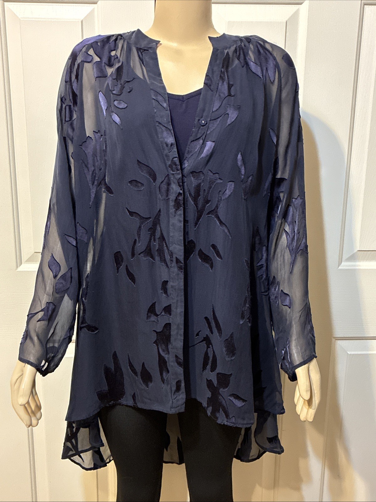 Soft Surroundings Silk Blend Sheer Long Sleeve Snap Front Tunic Top Size Med Set