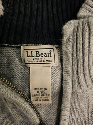 L.L.Bean Men s XL Regular Gray Cotton Knit 1/4 Zip Mock Neck Sweater
