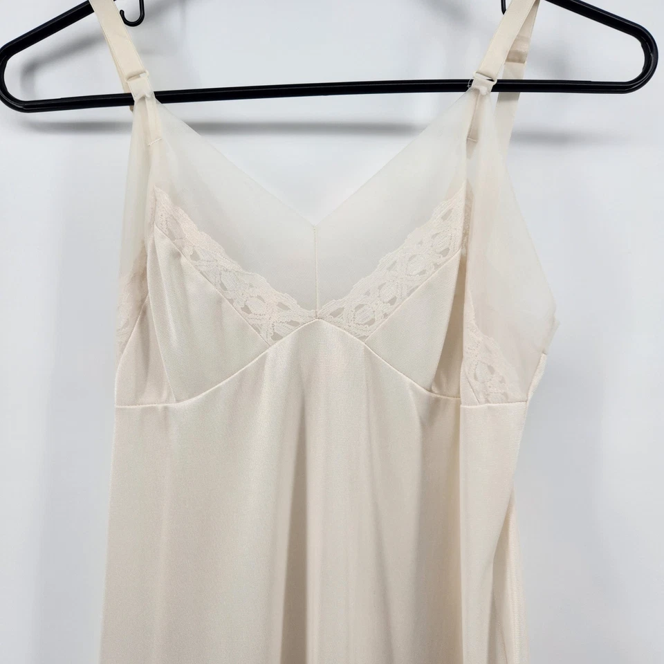 Винтажный женщин кремовый кружева отделки скольжения платье полный скольжения ночная рубашка прихоть размер 36 - Изображение 3 из 4