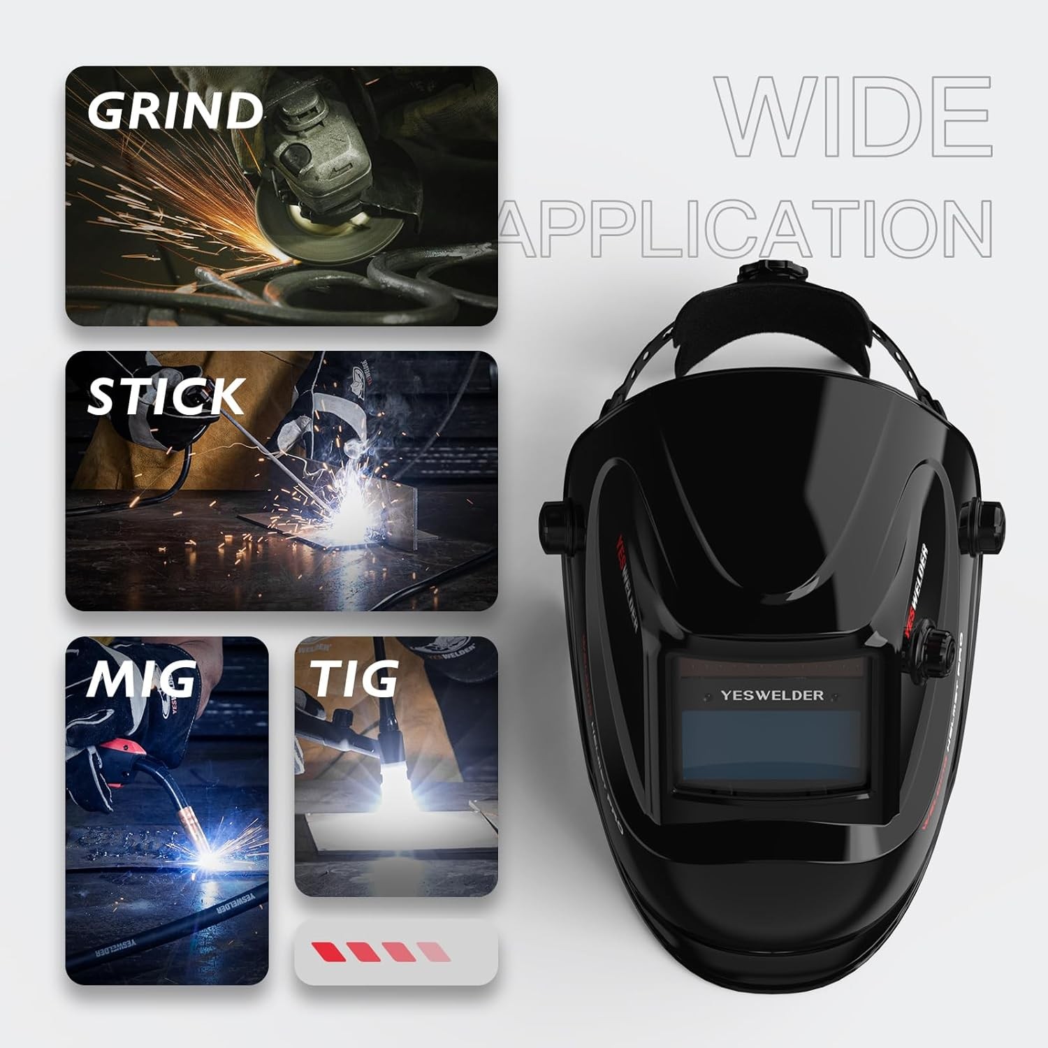 YESWELDER 2 Sensors Auto Darkening Welding Helmet True Color TIG/MIG/ARC/Grind