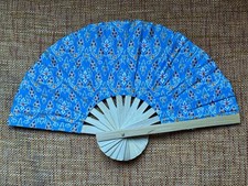 Fan Thai Folding Light Blue Geometric Hand Bamboo Thailand Decor  10
