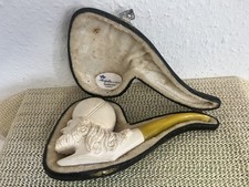 Ancienne pipe sculptée à la main Royal Meerschaum Sultan bol profond dans étui ajusté
