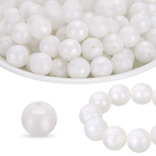100Pcs Silicone Bead 15mm Silicone Bead Bulk for Pens Loose Round Metallic White