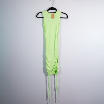 NEW Bayse Ribbed Knit Stretch Ruched Sleeveless Scoop Neck Tank Dress Green S