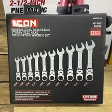 Icon Metric 10 Piece Ratcheting Stubby Flex Head Wrench Set 10-19mm Wrstfm-10
