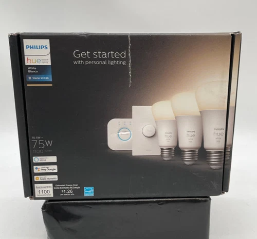 Philips Hue Starter Kit E26 w/Bridge, Smart Button, (3) 75W A19 LED Bulb, 1100LM