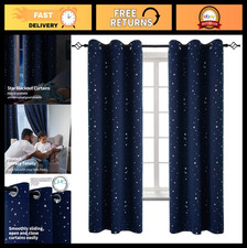 Kids Blackout Curtains for Boys Bedroom, Star Thermal Insulated Grommet Drapes,