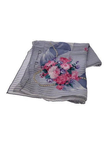 Christian Dior foulard en soie gris motif intégral femme, rayures et taches