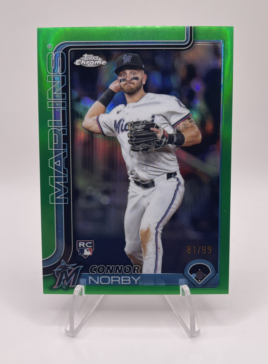 2025 Topps Chrome CONNOR NORBY Marlins #199 Rookie Green Refractor /99