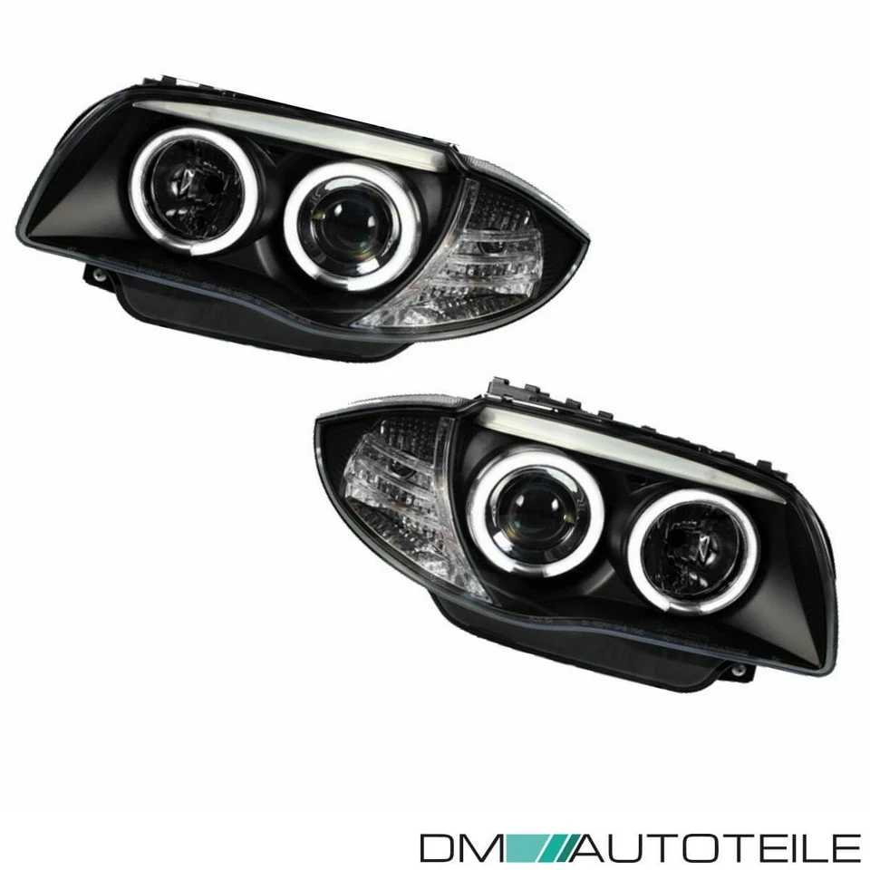 Set CCFL LED Angel Eyes Scheinwerfer Schwarz passt für BMW 1er E81 E87 E82 E88 - Bild 2 von 4