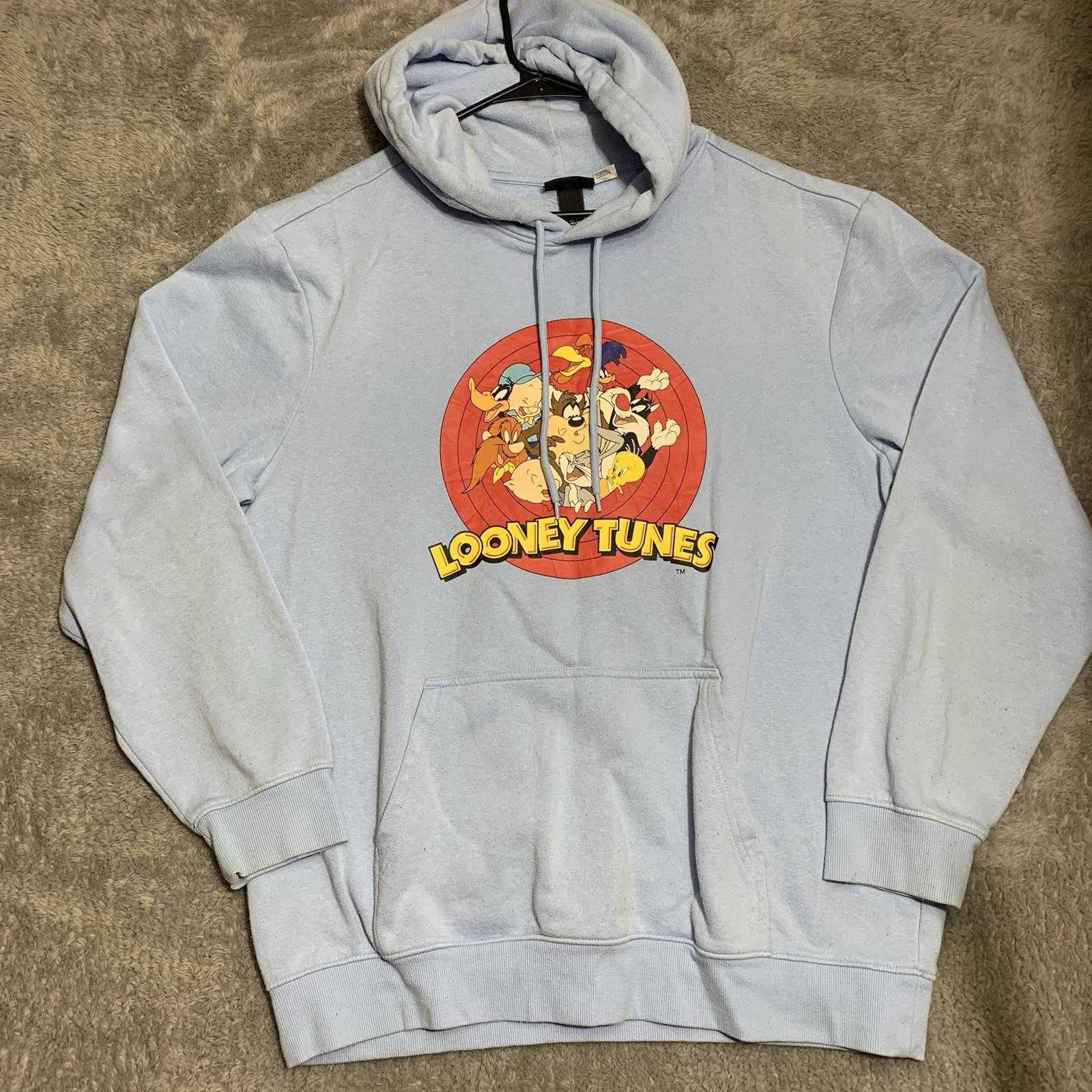 Looney Tunes Hoodie Unisex Blue Size Large H&M Warner Bros.