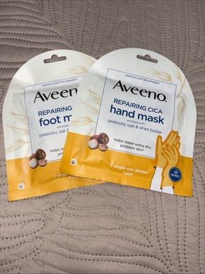 Aveeno Repairing Cica Hand Mask, 2 Single-Use Gloves And Foot Mask