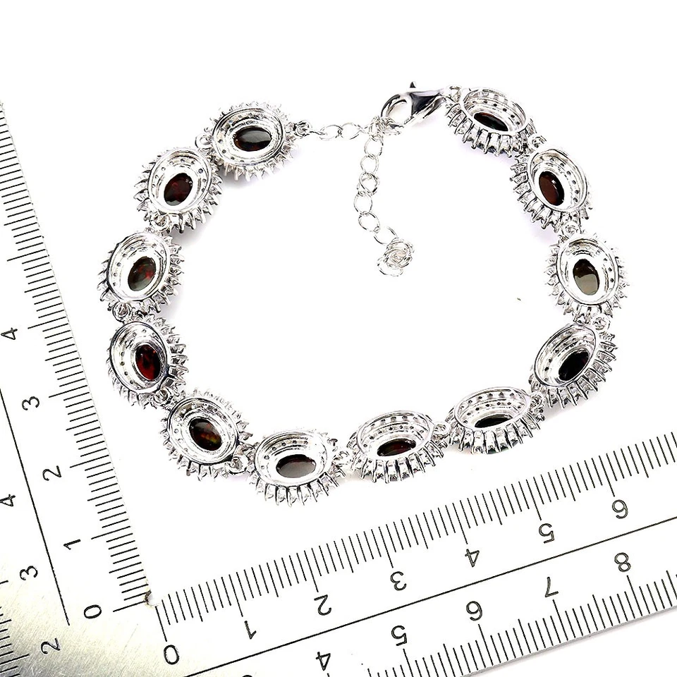 Браслет из стерлингового серебра 925 пробы с овальным черным опалом 7x5 мм сапфиром драгоценными камнями ювелирные изделия 9 - Изображение 3 из 4