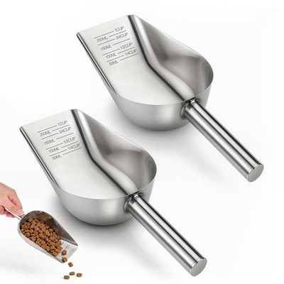 2 PCS 1 Cup Stainless Steel Pet Dog Cat Food Scoop Measuring Cup Long Handle
