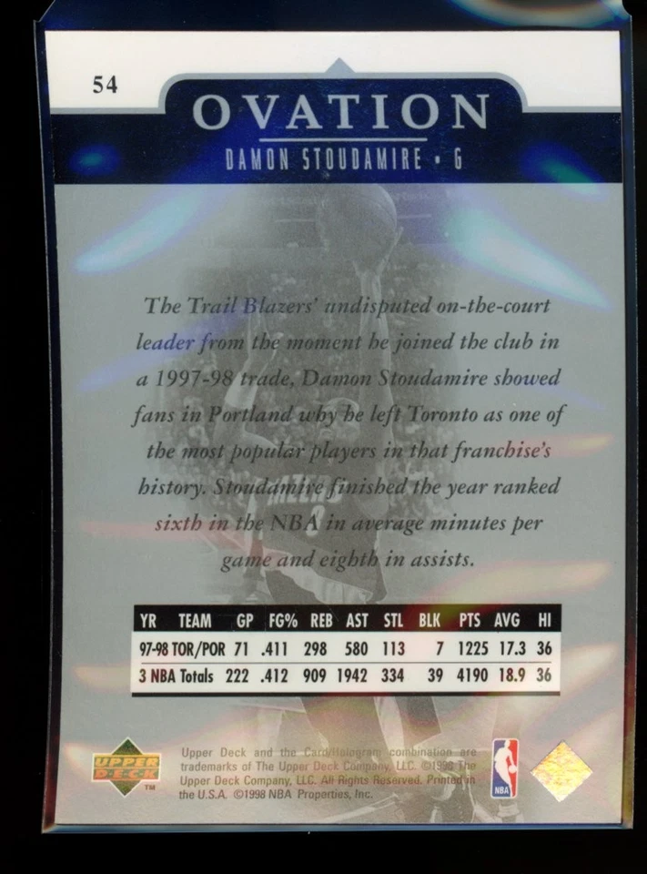 1998-99 Upper Deck Ovation #54 Damon Stoudamire - Image 2 of 2