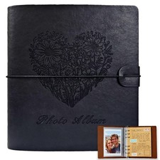Photo Album 4x6, Leather Scrapbook with 4 x 6 inches, Black