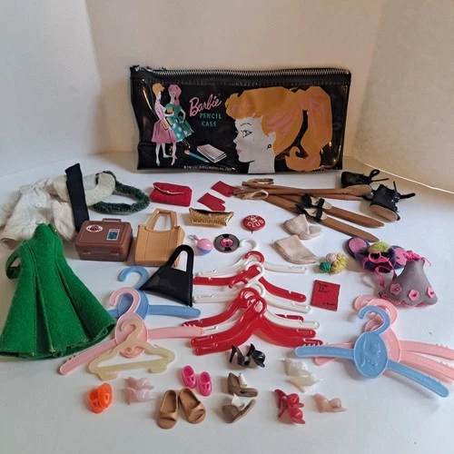 Vintage Barbie Doll Accessories Lot Vogue Skis Hangers Shoes Bags Pencil Case