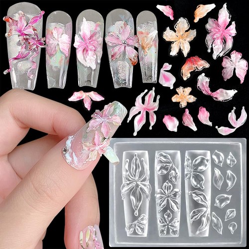 Lily Flower Charms Silicone Nail Molds-3D Gel Nail Art Mold Floral Charms for Na