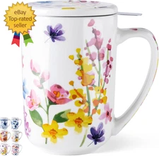 Tea Mug with Infuser and Lid, 18 Ounce Large Ceramic Loose Leaf Cup, Microwave,
