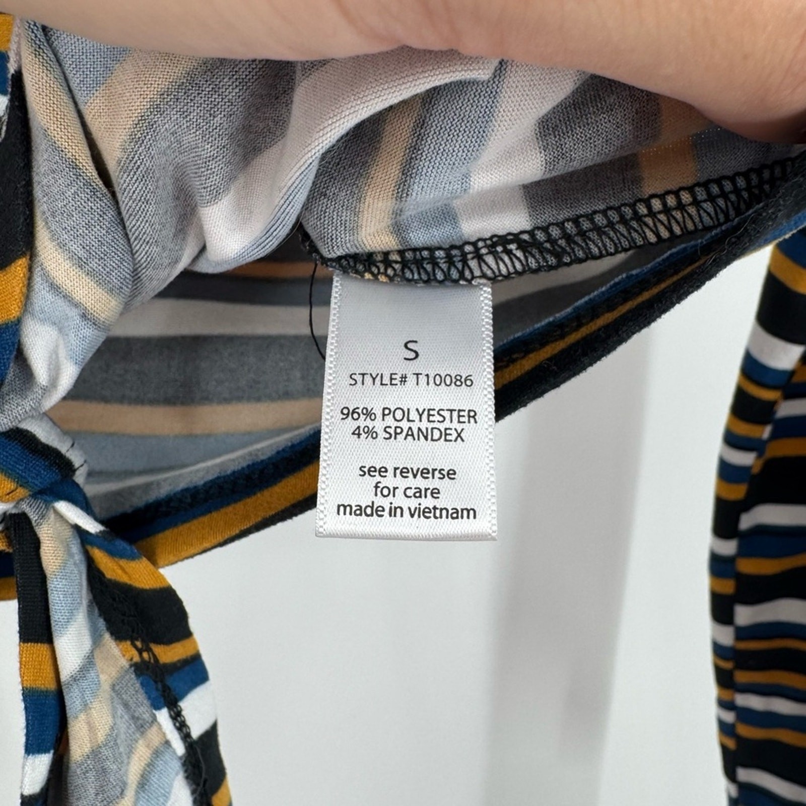 Active USA Basic Multicolor Stripe Tie Front Crew… - image 6