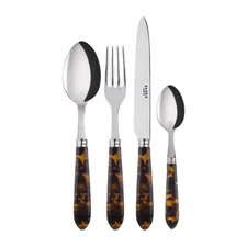 Sabre Paris 4-Piece Flatware Set Faux Tortoise Handle Stainless Steel France New