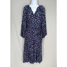 GAP Dress Women XL Navy Blue Floral Midi Tiered Cottagecore Bohemian Long Sleeve