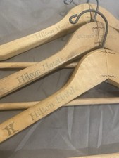 Hilton Hotels Vintage Wooden Hangers Set Of 3 MCM Hilton Brand Logo