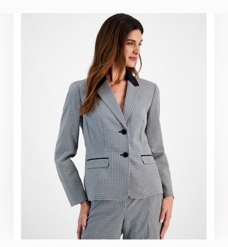 NWT Le Suit Two Button Blazer Pants Suit Lt Grey Multi Size 6 - Picture 3 of 10